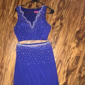 blue two piece prom dress